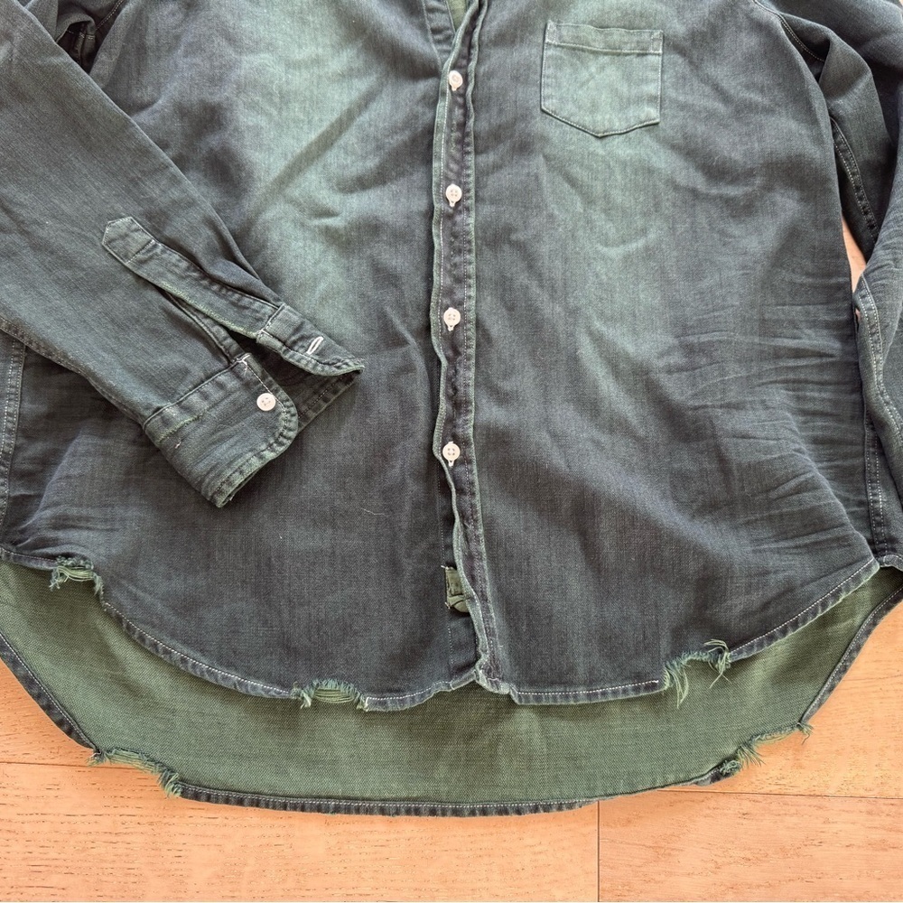 Frank Eileen “Eileen” Relaxed Button-Up Shirt S famous denim Indigo Green RARE - Picture 6 of 10